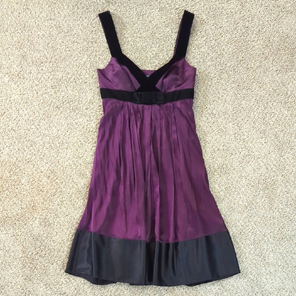 Banana Republic Purple Silk Black Velvet Babydoll Dress Size 2